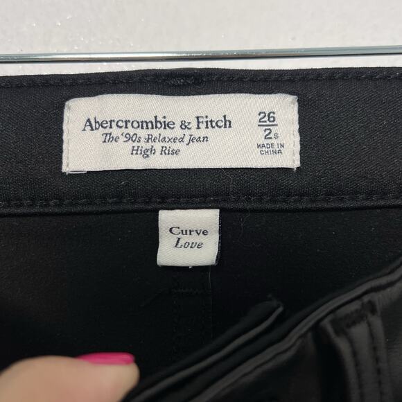 Abercrombie & Fitch Jeans The '90s Relaxed Leather Mix Black 26/2S Curve Love - Picture 3 of 10